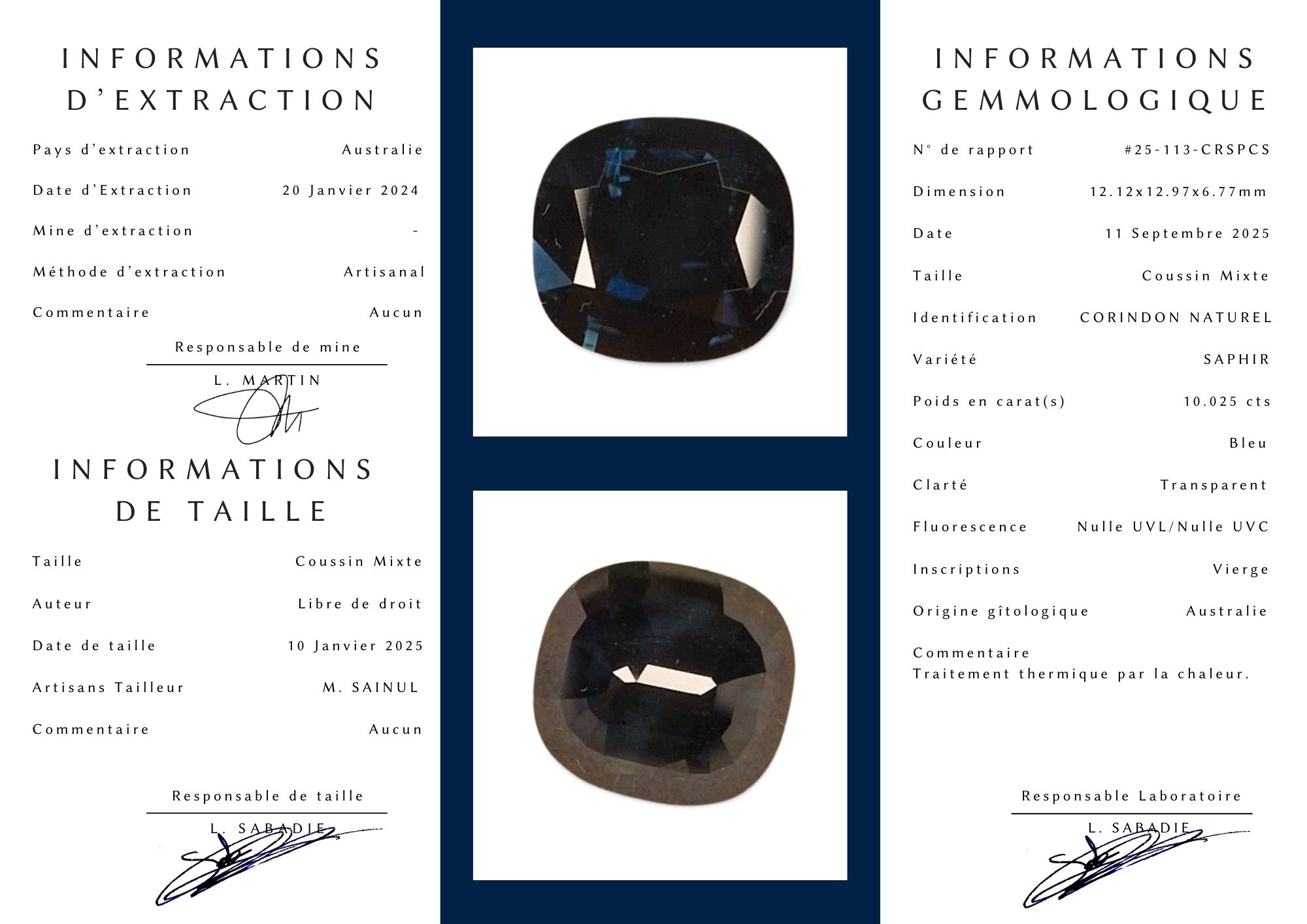 - Saphir d'australie – 10.025 carats, Taille Coussin – Image 6