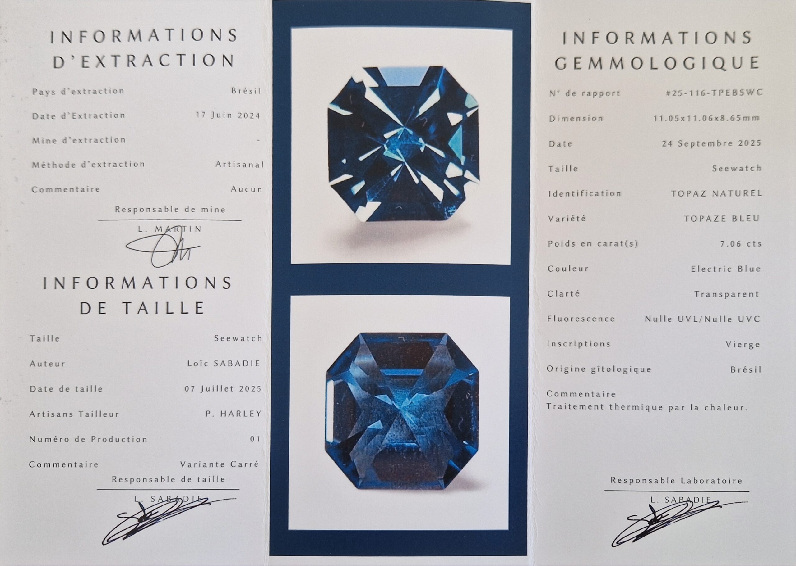 - Topaze Bleue "Electric Blue" - 7,06 carats - Taille Signature "Seewatch" - Naturelle et Certifiée – Image 10
