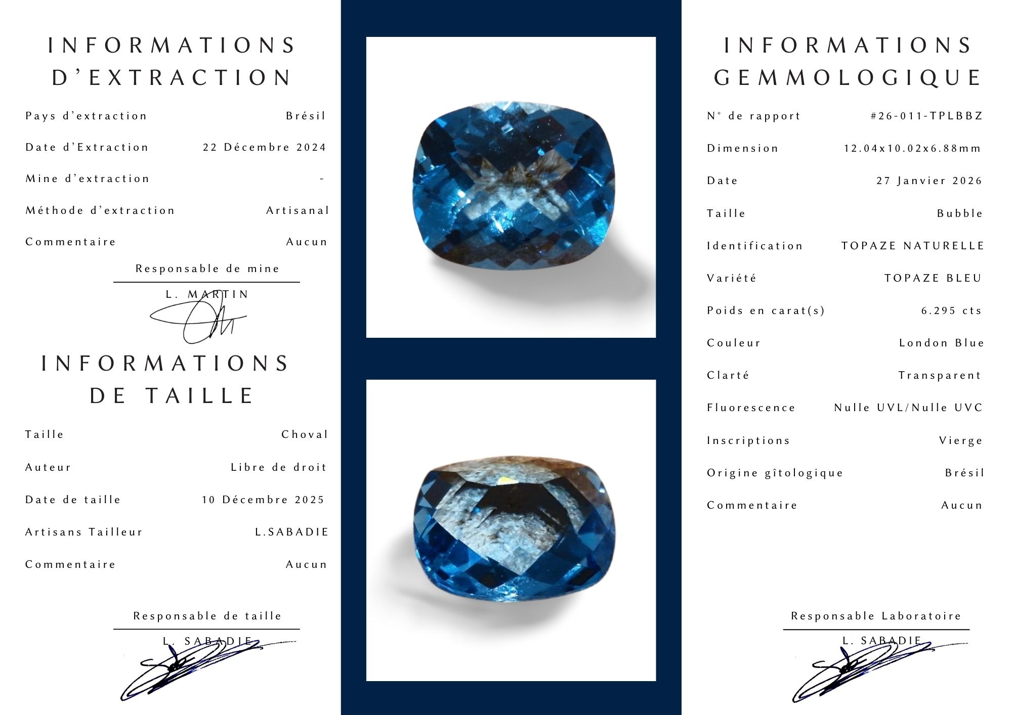 Topaze London Blue du Brésil — 6,295 cts (Taille "Choval Bubble" par L. Sabadie) – Image 7
