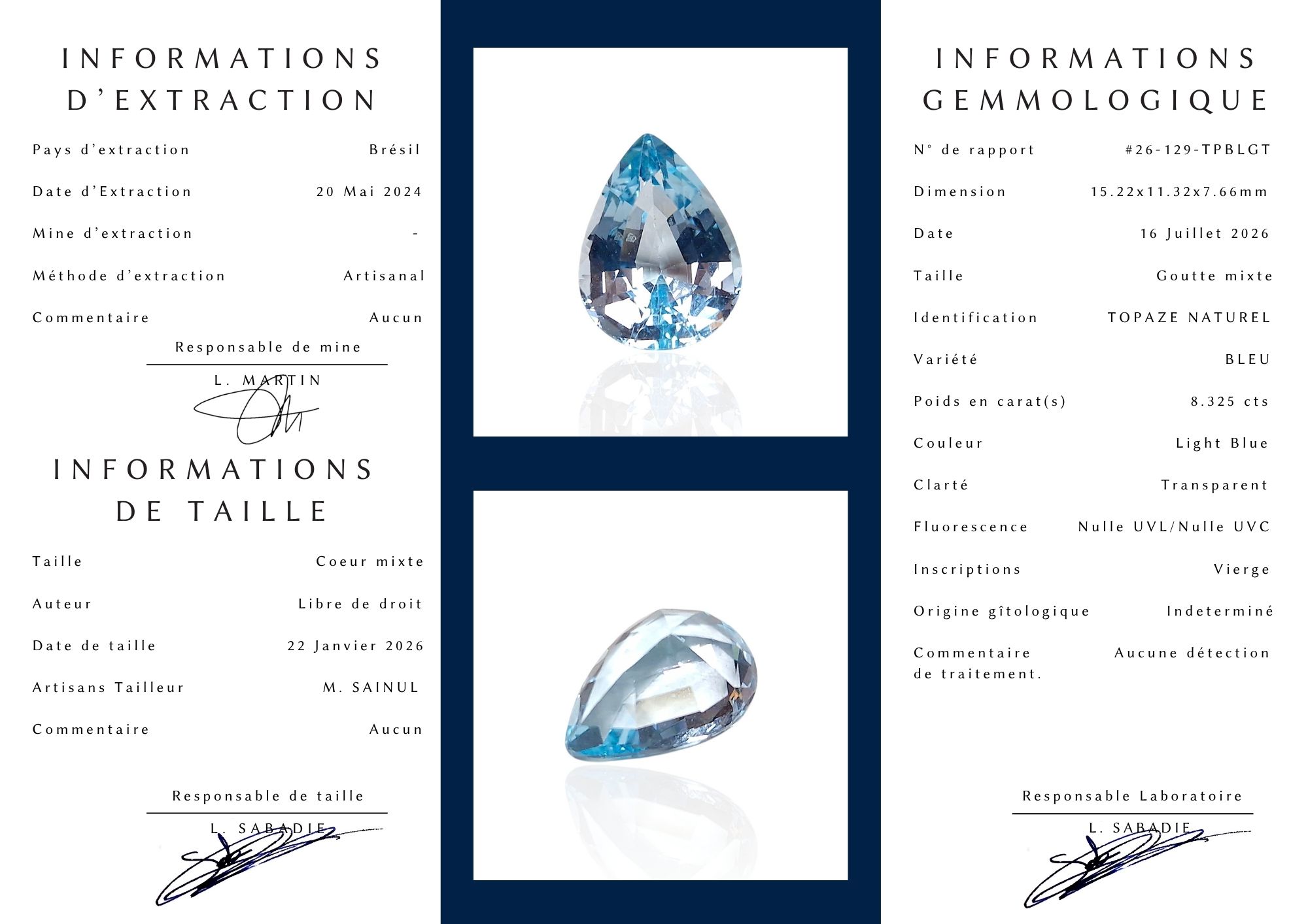 Topaze Bleue du Brésil — 8,325 cts (Taille « Goutte Mixte » — Couleur Light Blue) – Image 6