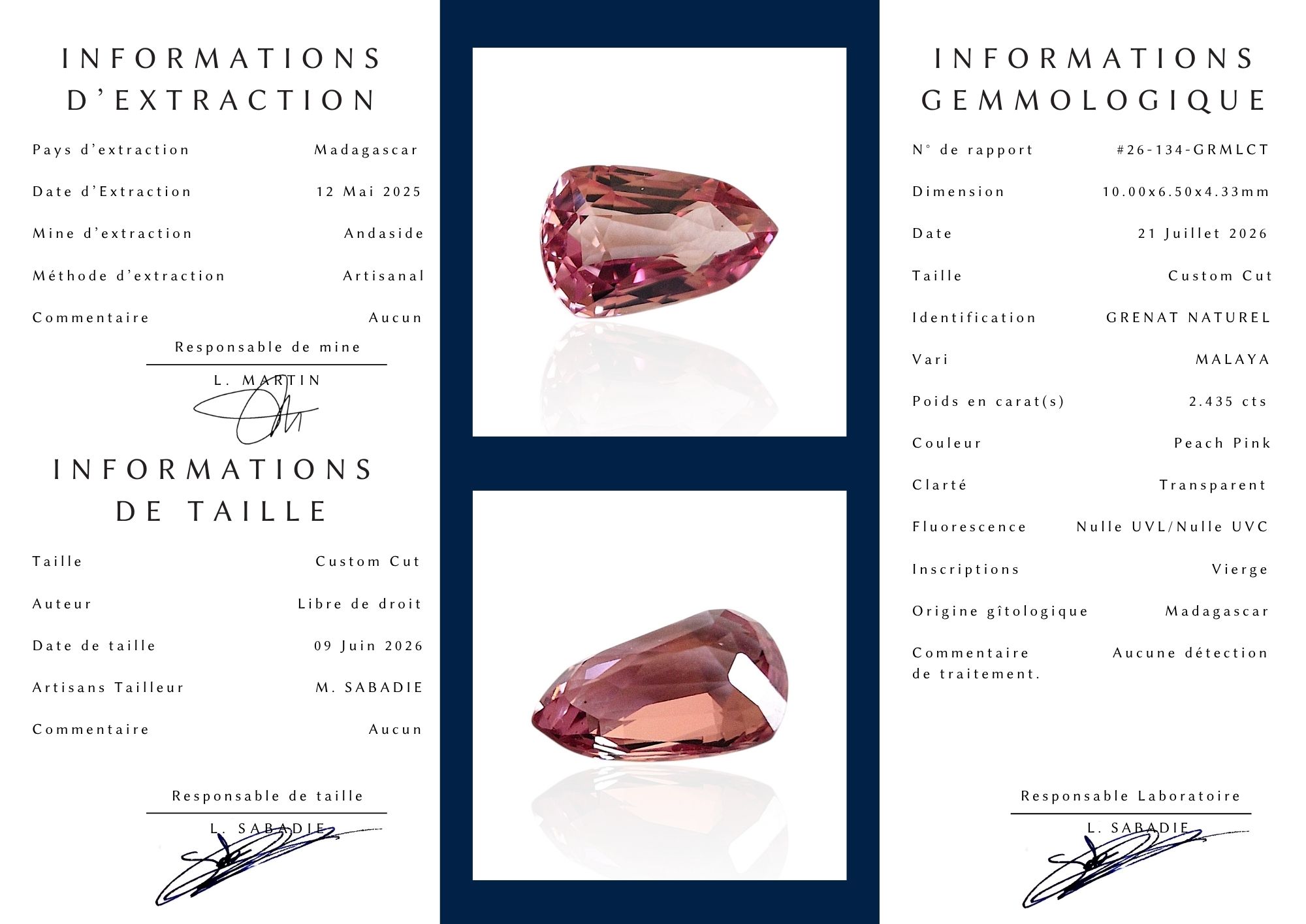 - Grenat Malaya de Madagascar — 2,435 cts (Taille « Custom Cut » — Couleur Peach Pink) – Image 10